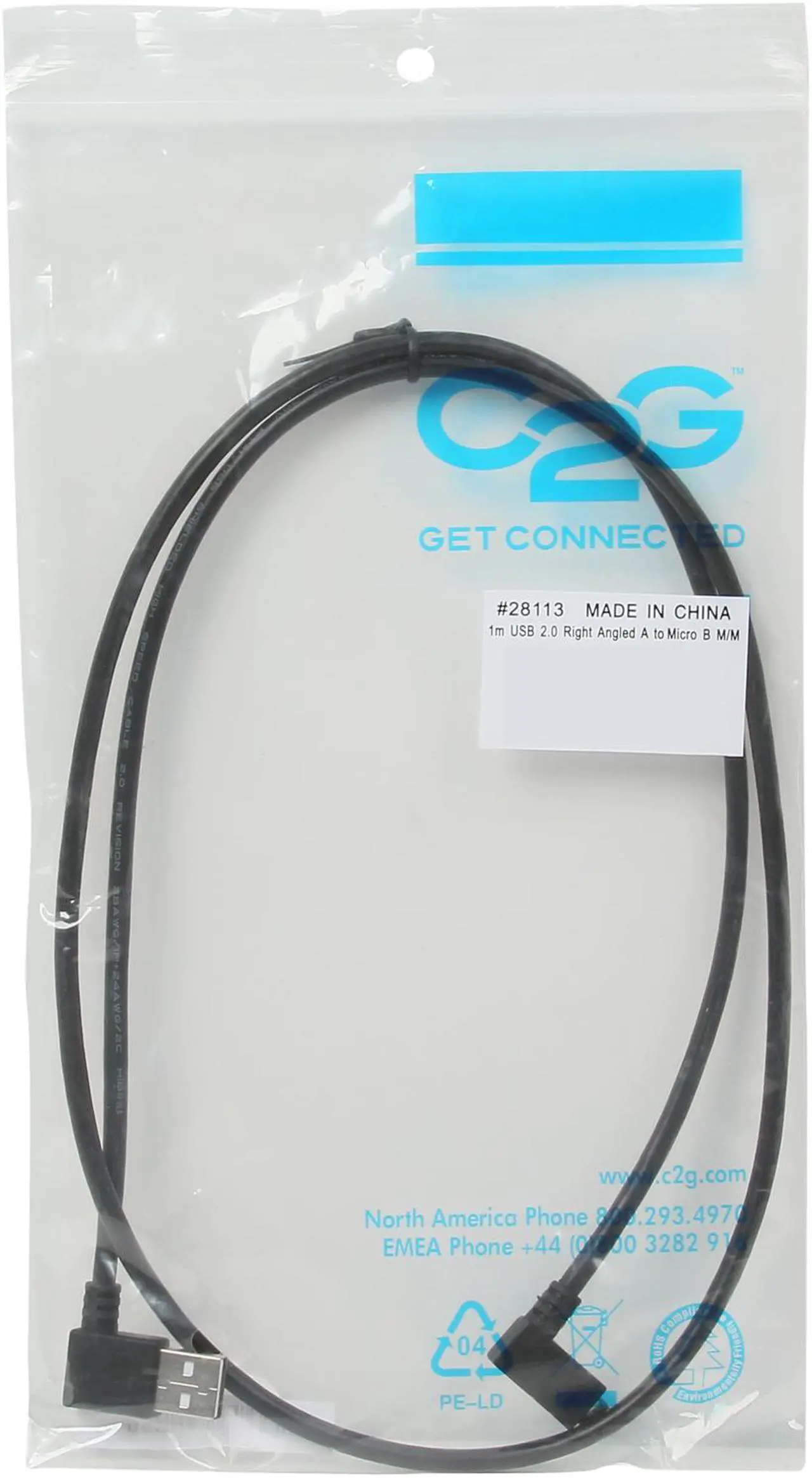 Alt view image 3 of 3 - C2G 28113 USB Cable - USB 2.0 Right Angle A Male to Micro-USB B Right Angle Male Cable, Black (3.3 Feet, 1 Meter)