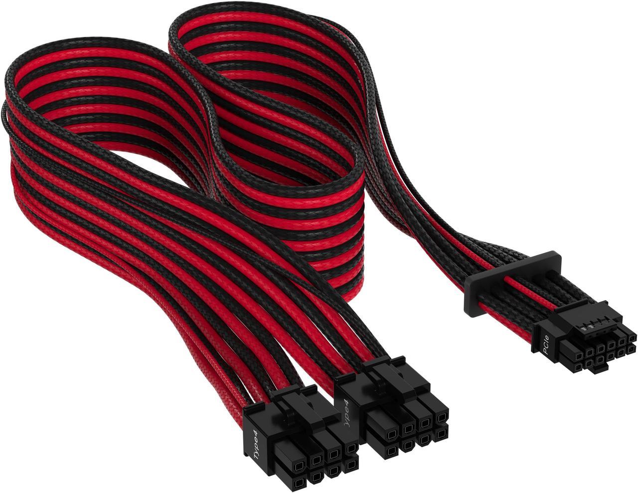 CORSAIR Premium 600W PCIe 5.0 / Gen 5 12VHPWR PSU Cable - Black/Red - Fits Type-4 PSUs via Dual 8-pin PCIe - 12+4pin Connector - Mesh Paracord Sleeving