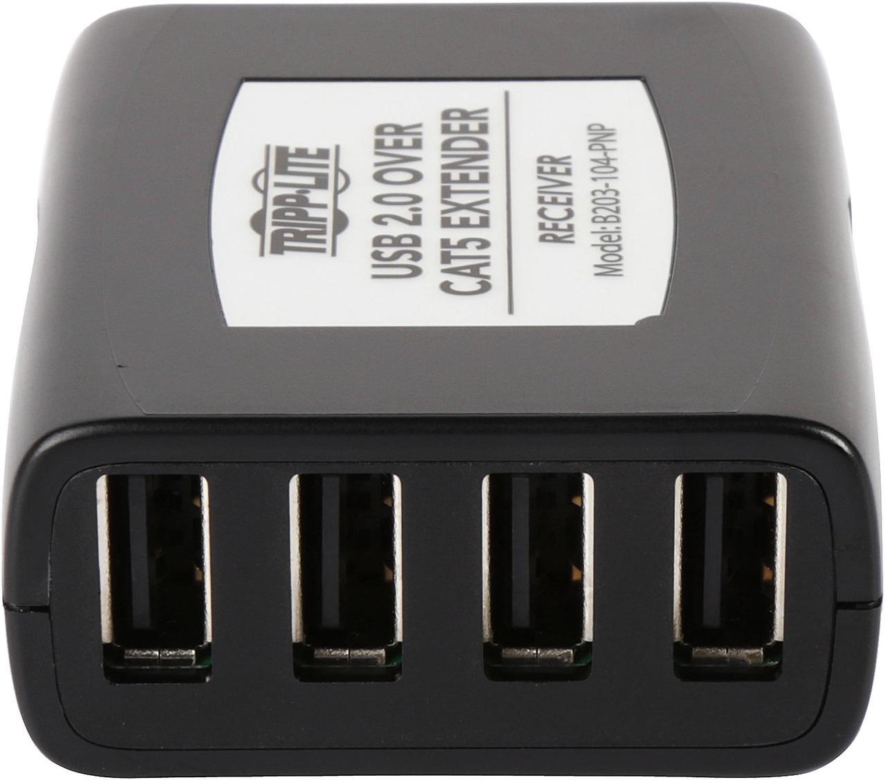 Alt view image 5 of 8 - Tripp Lite 4-Port USB 2.0 over Cat5/Cat6 Extender Hub Kit, Transmitter & Receiver, Hi-Speed USB-A Up to 164 ft. (B203-104-PNP)
