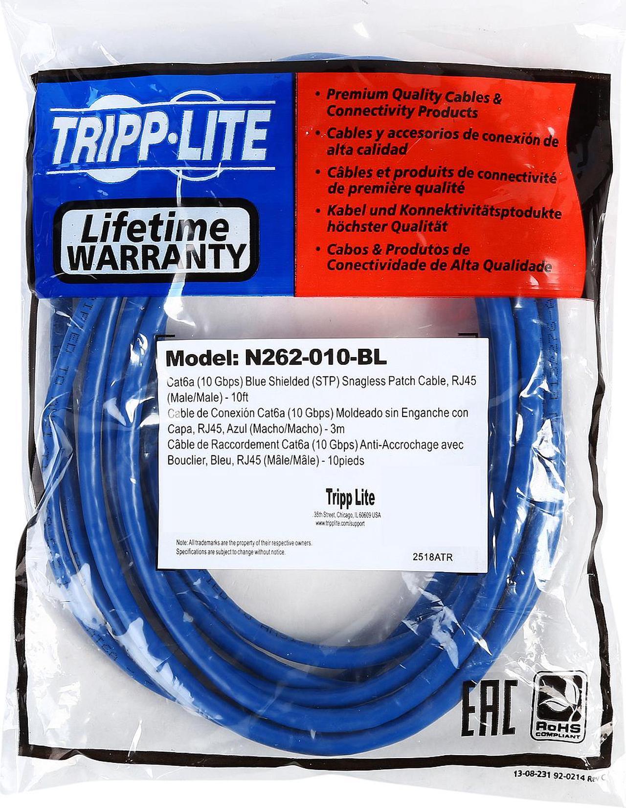 Alt view image 3 of 3 - TRIPP LITE N262-010-BL 10 ft. Cat 6A Blue Shielded Augmented Cat6 (Cat6a) Shielded (STP) Snagless 10G Certified Patch Cable, (RJ45 M/M)
