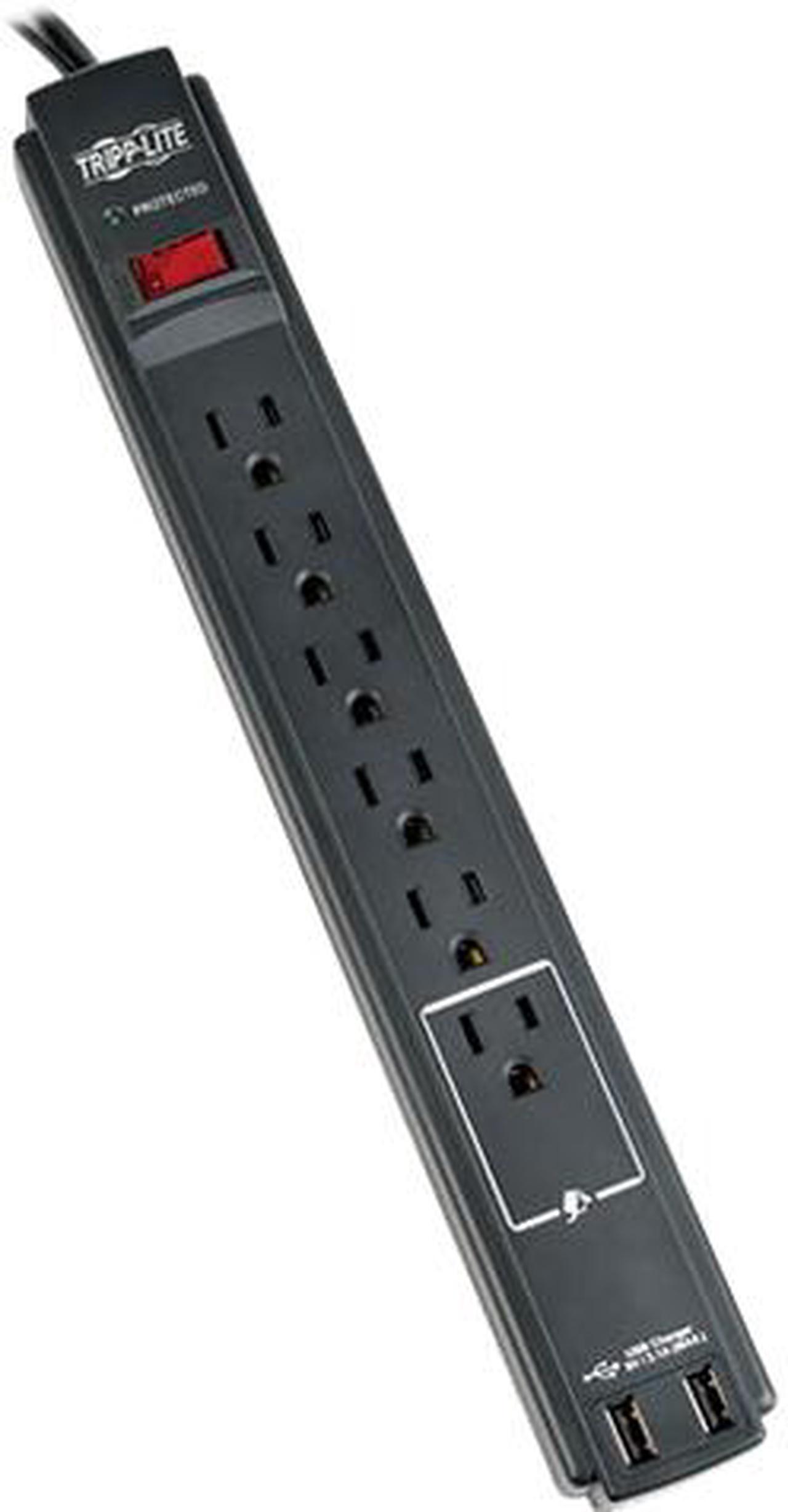 Tripp Lite TLP606USB Protect It! 6- Outlet Surge Protector, 6-ft. Cord, 990 Joules, 2 USB Charging Ports (2.1A), Black Housing