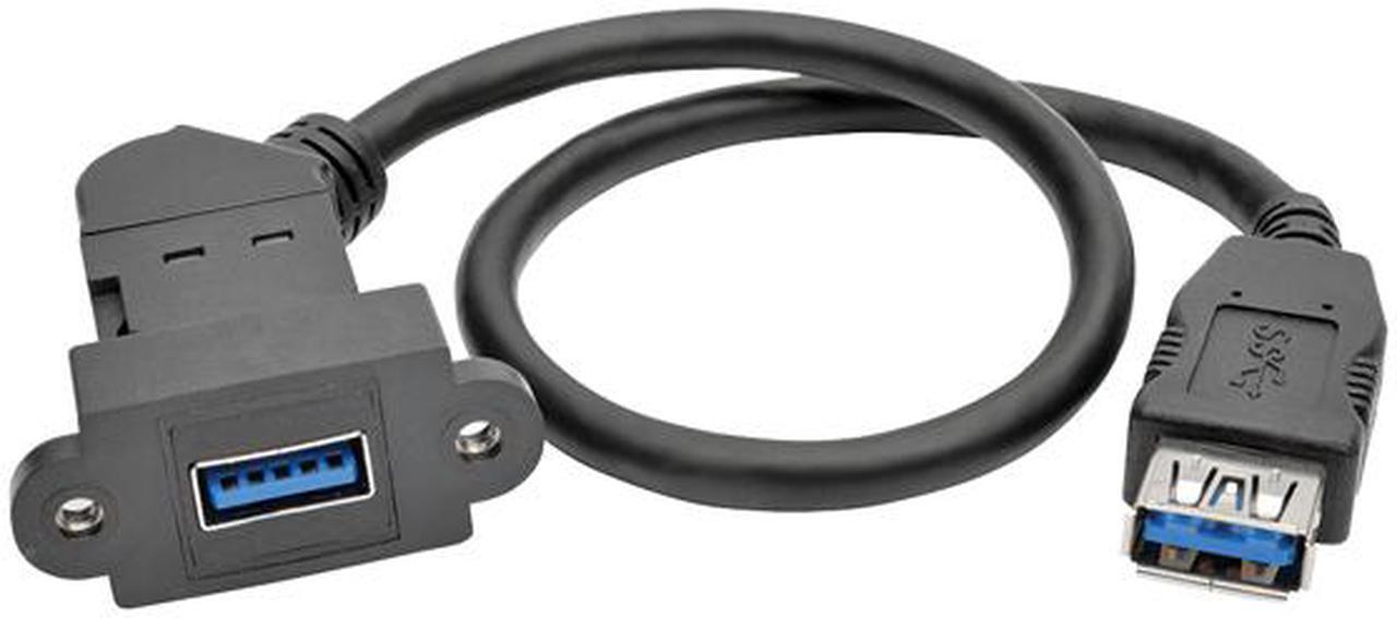 Alt view image 2 of 5 - Tripp Lite USB 3.0 Keystone/Panel Mount Coupler Cable (F/F), All-in-One, Angled Connector, Black, 1 ft. (U325-001-KPA-BK)