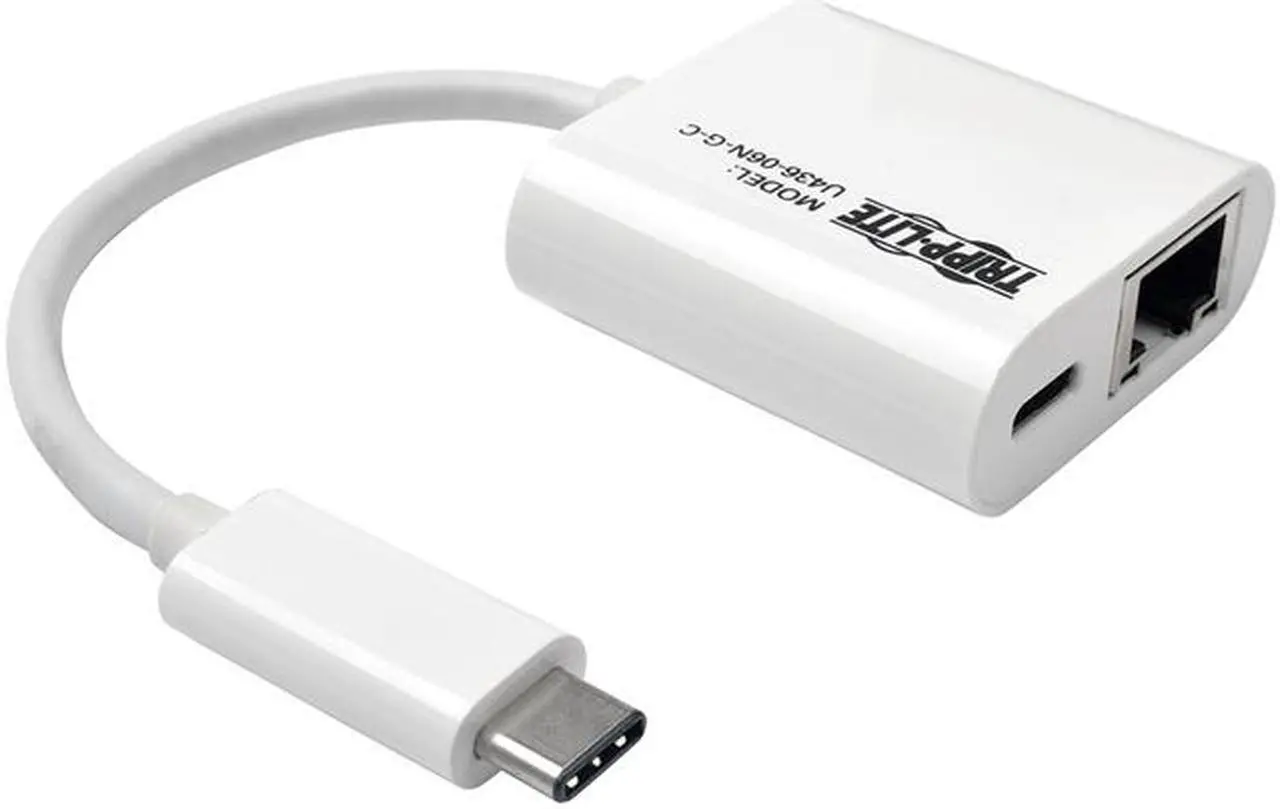 Main image of Tripp Lite U436-06N-G-C USB 3.1 Gen 1 USB-C to Gigabit Ethernet NIC Network Adapter with USB-C Charging Port, 10/100/1000 Mbps, White