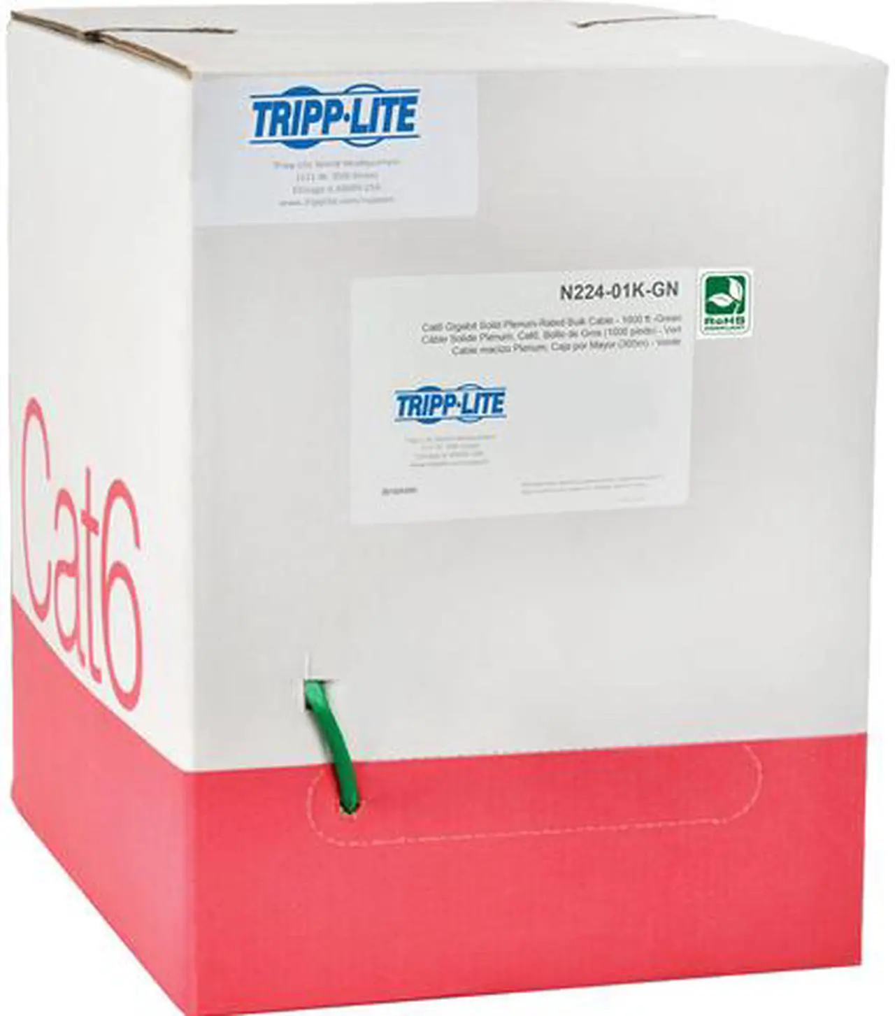 Main image of TRIPP LITE N224-01K-GN 1000 ft. Cat 6 Green Gigabit Bulk Solid-Core Plenum-Rated PVC Cable