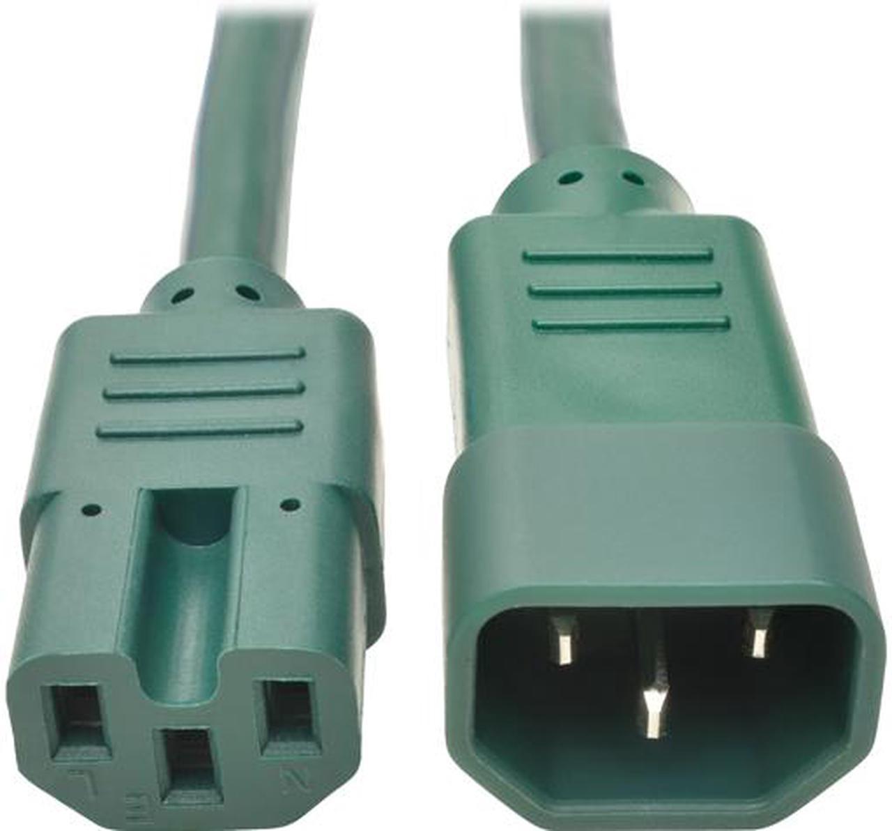 Tripp Lite Heavy-Duty Computer Power Cord, 15A, 14 AWG (IEC-320-C14 to IEC-320-C15), Green, 6 ft. (P018-006-AGN)