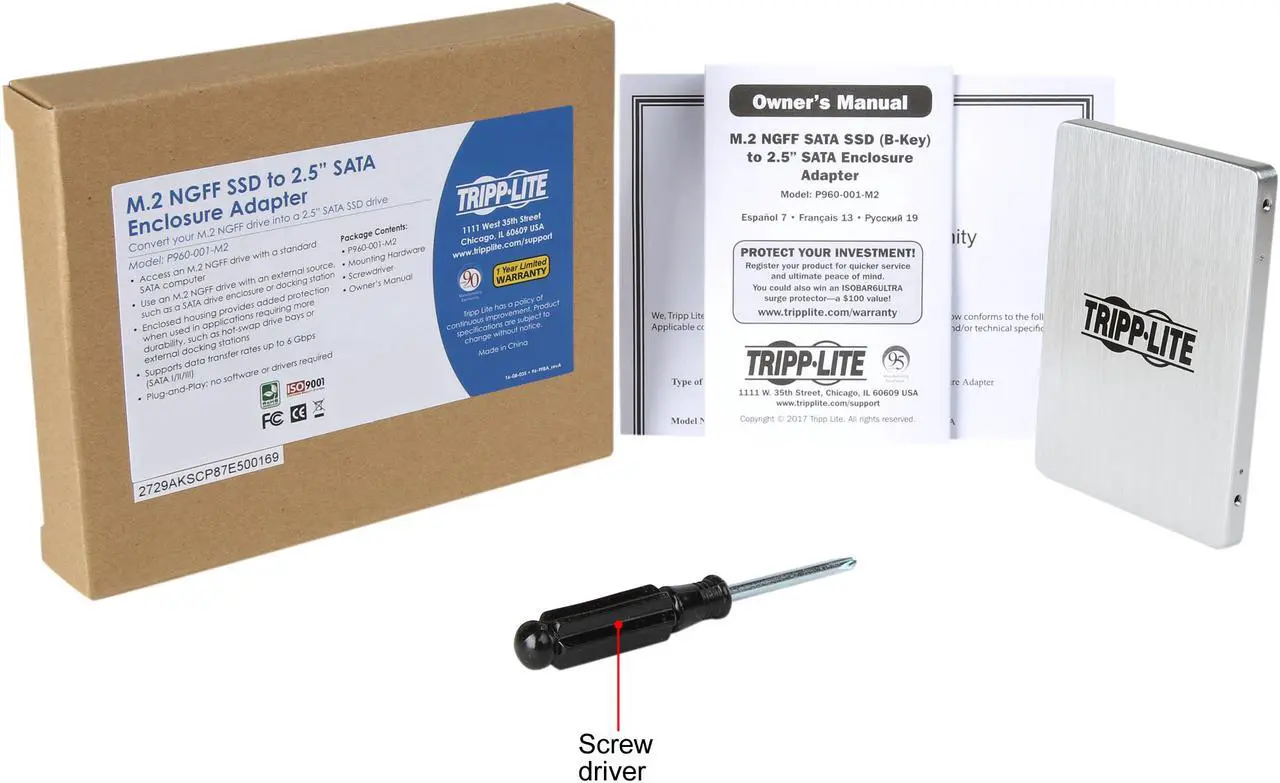 Alt view image 6 of 6 - Tripp Lite M.2 NGFF SATA SSD to 2.5in SATA Enclosed Adapter Converter Dock