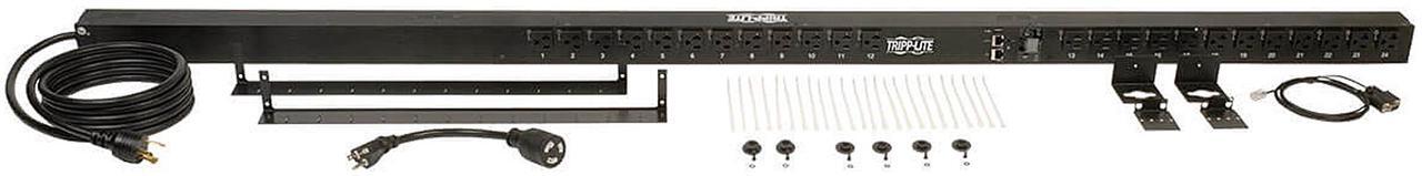 Alt view image 7 of 7 - Tripp Lite 1.9 kW Single-Phase Switched PDU, LX Platform, Outlet Monitoring, 120V Outlets (24 x NEMA 5-15/20R), L5-20P Plug, 0U, TAA (PDUMVR20NETLX)