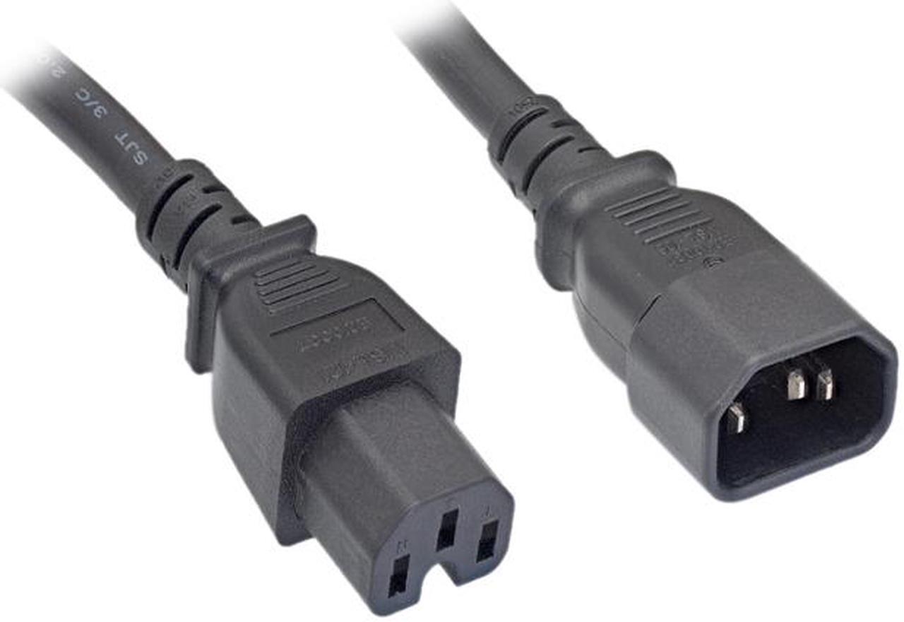 Main image of Nippon Labs 14 AWG. Black Color C15 / C14 Power Cord, SJT, 15A, 6 ft. IEC-60320-C15 to IEC-60320-C14 Black Power Cable