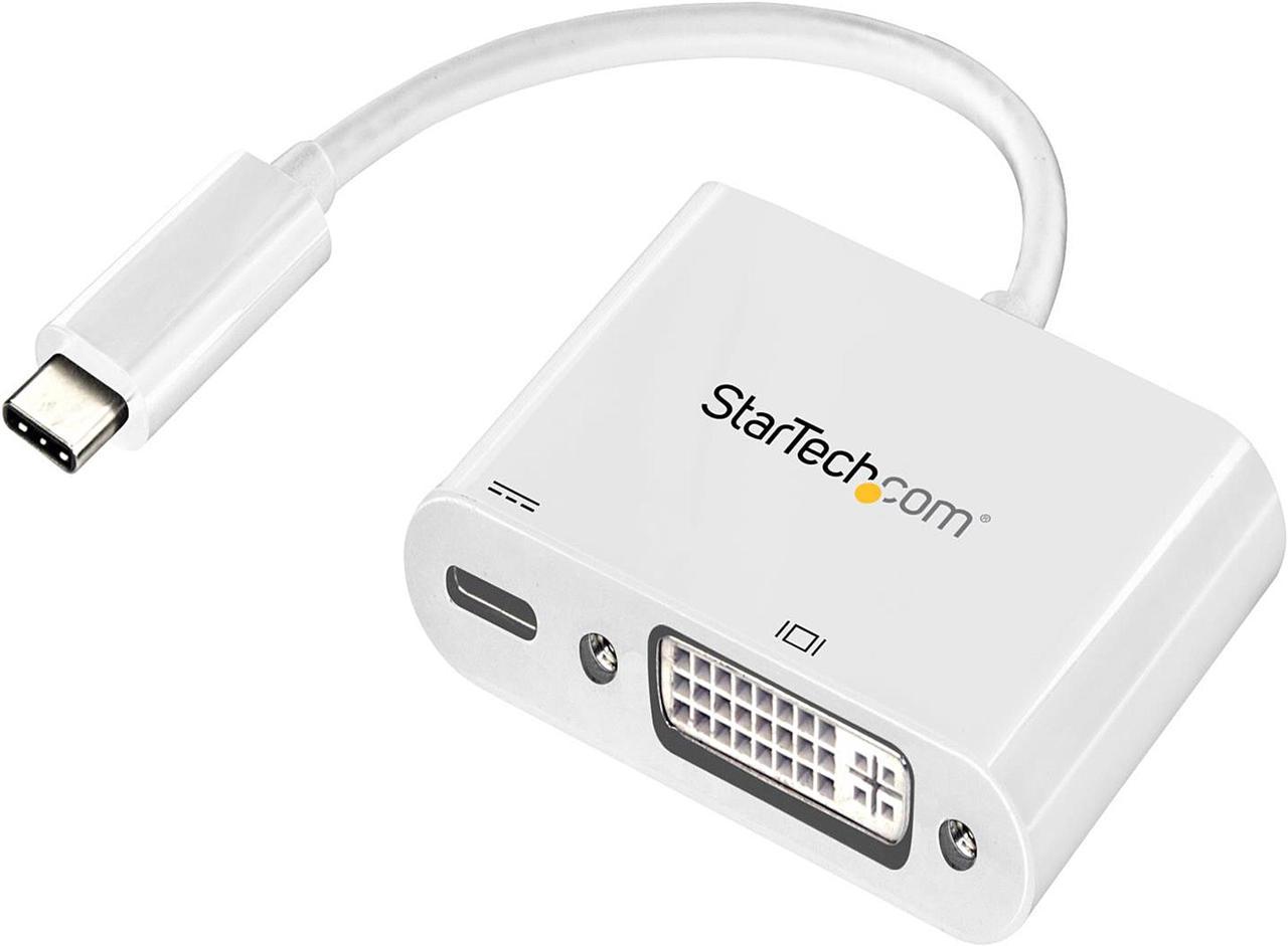 StarTech CDP2DVIUCPW USB C to DVI Adapter - with Power Delivery - White - USB-C Adapter - DVI Adapter - UBC-C Dongle - USB Type C Adapter