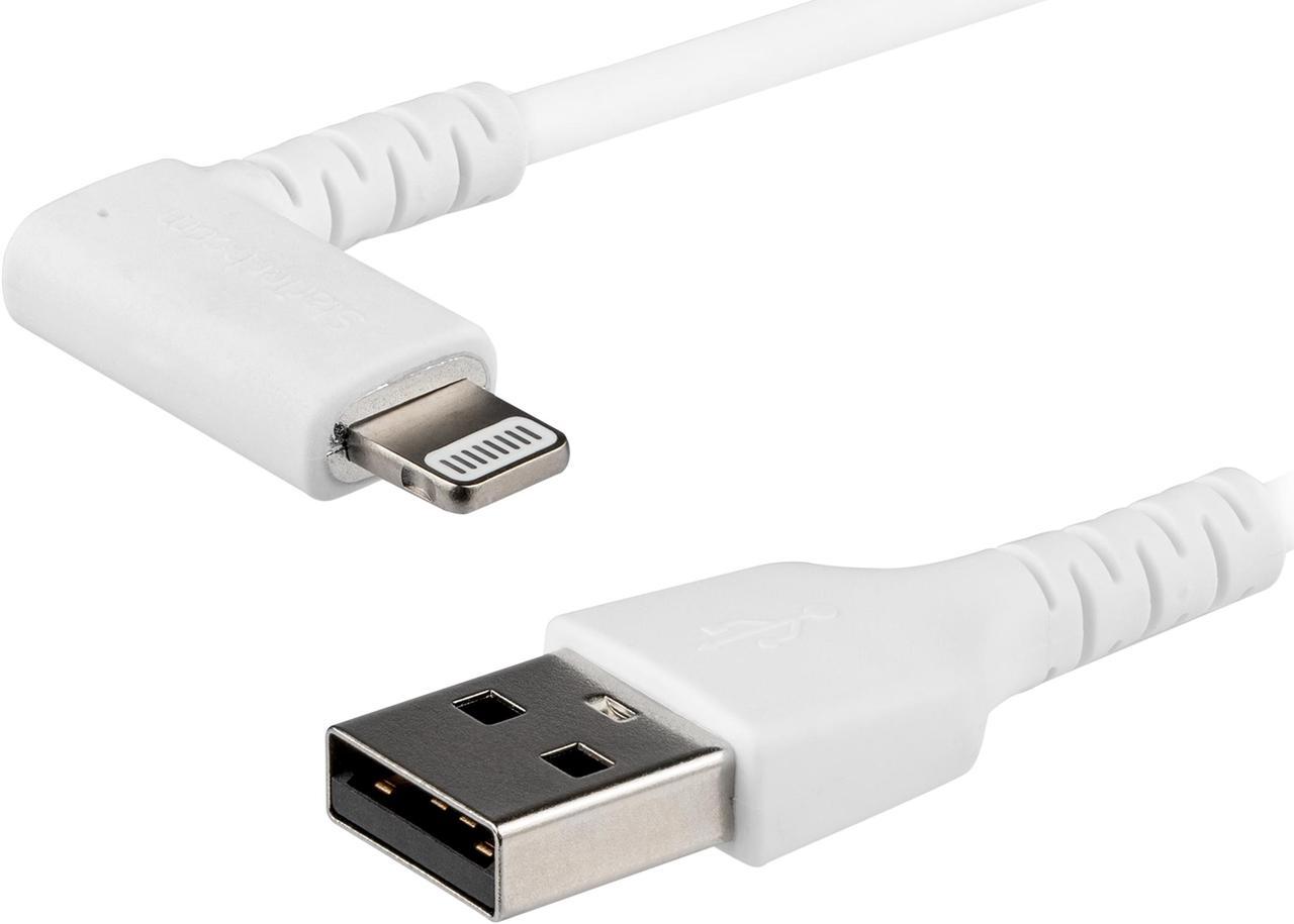 StarTech.com RUSBLTMM1MWR 1m / 3.3ft Angled Lightning to USB Cable - Heavy Duty MFI Certified Lightning Cable - White - USB to Lightning (RUSBLTMM1MWR)