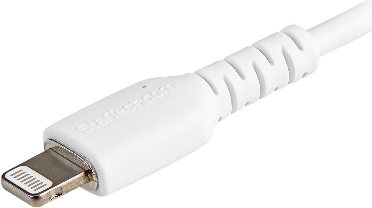 Alt view image 5 of 7 - StarTech.com RUSBLTMM30CMW 30cm Durable USB A to Lightning Cable - White USB Type A to Lightning Connector Charge & Sync Power Cord - Rugged w/Aramid Fiber - Apple MFI Certified - iPad Air iPhone 12 (RUSBLTMM30CMW)