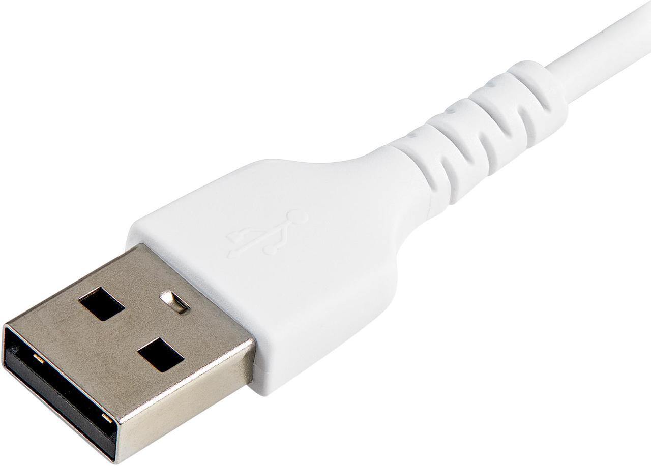 Alt view image 6 of 7 - StarTech.com RUSBLTMM30CMW 30cm Durable USB A to Lightning Cable - White USB Type A to Lightning Connector Charge & Sync Power Cord - Rugged w/Aramid Fiber - Apple MFI Certified - iPad Air iPhone 12 (RUSBLTMM30CMW)