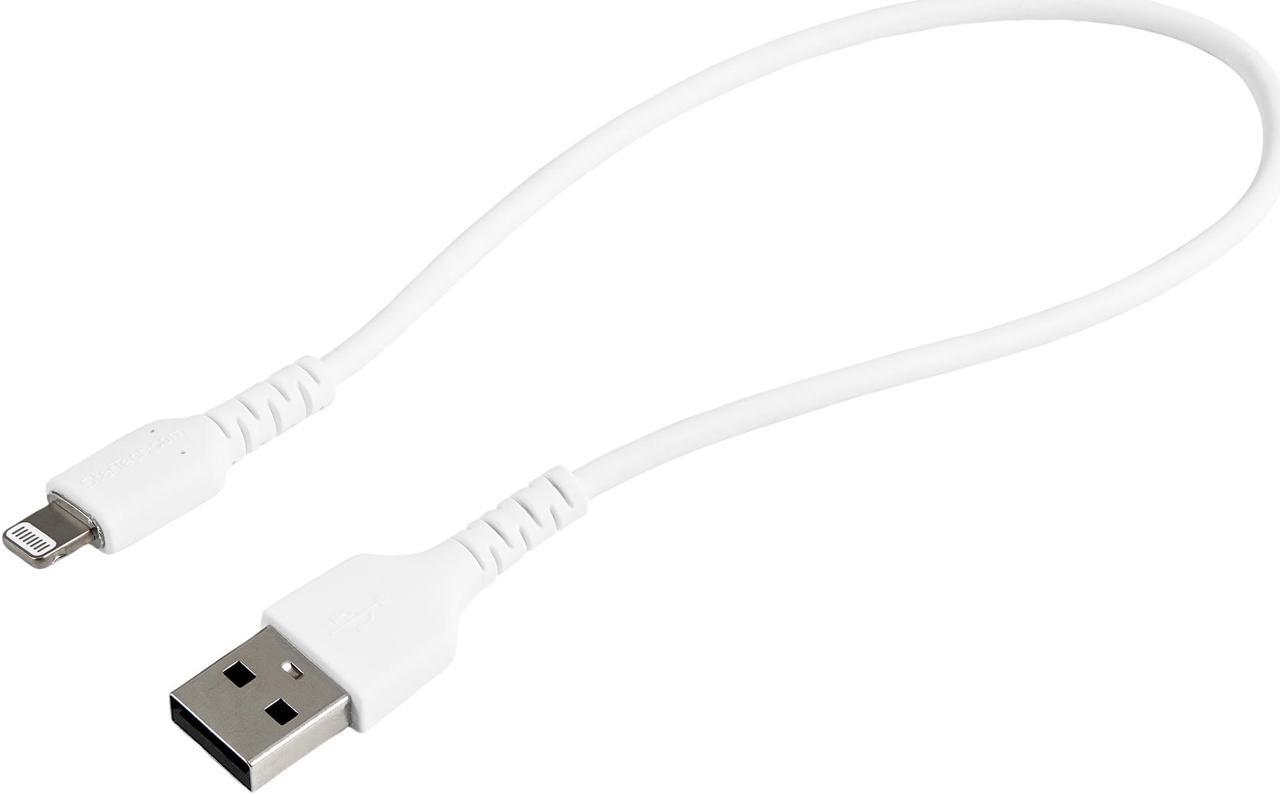 Alt view image 2 of 7 - StarTech.com RUSBLTMM30CMW 30cm Durable USB A to Lightning Cable - White USB Type A to Lightning Connector Charge & Sync Power Cord - Rugged w/Aramid Fiber - Apple MFI Certified - iPad Air iPhone 12 (RUSBLTMM30CMW)