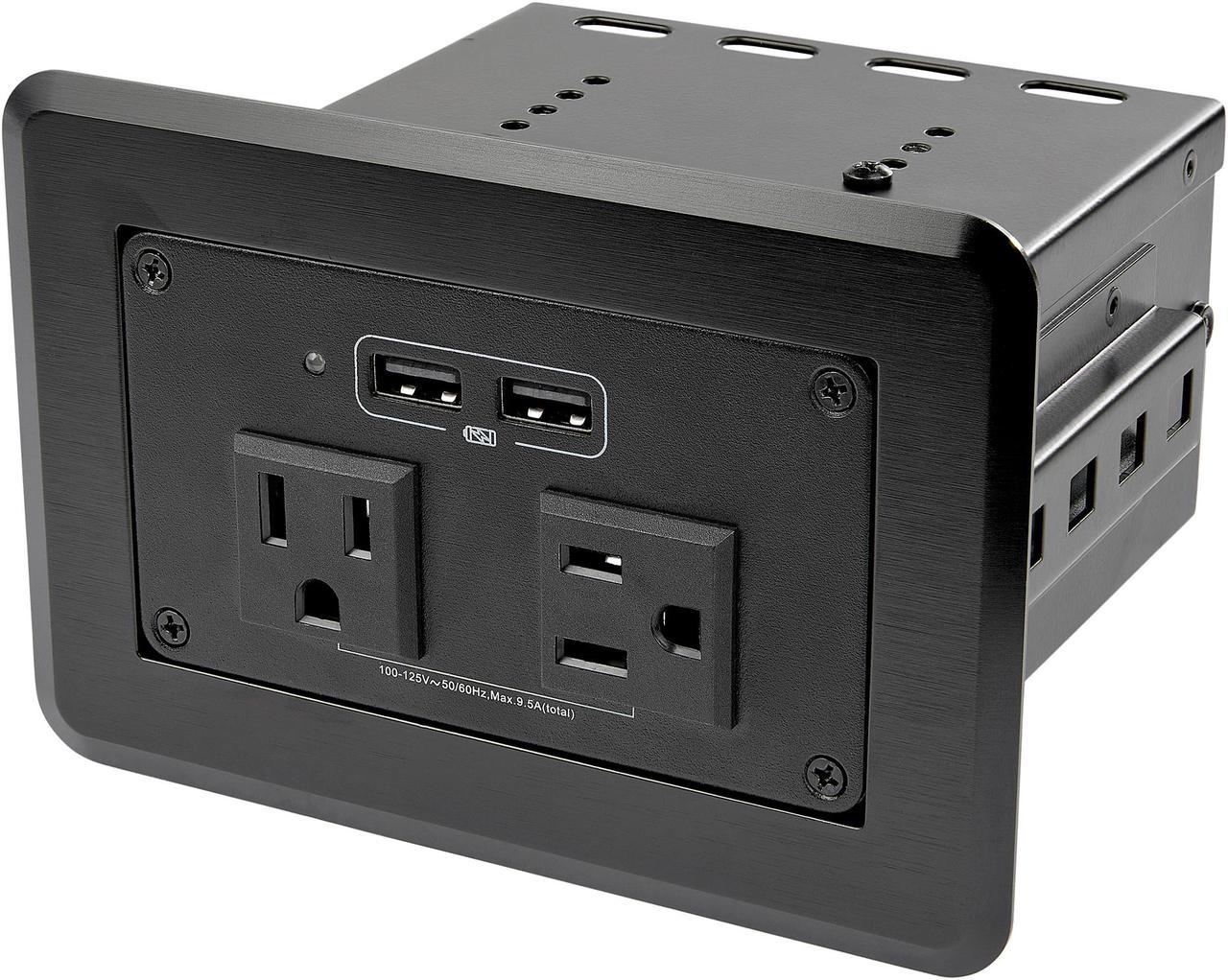 Conference Table Power Center with 2x UL Certified 120V AC Outlets & 2x USB BC 1.2, Recessed In-Table/Desk Power Strip/Charging Station for Meeting Room/Boardroom/Lab Bench - Charging Station Hub