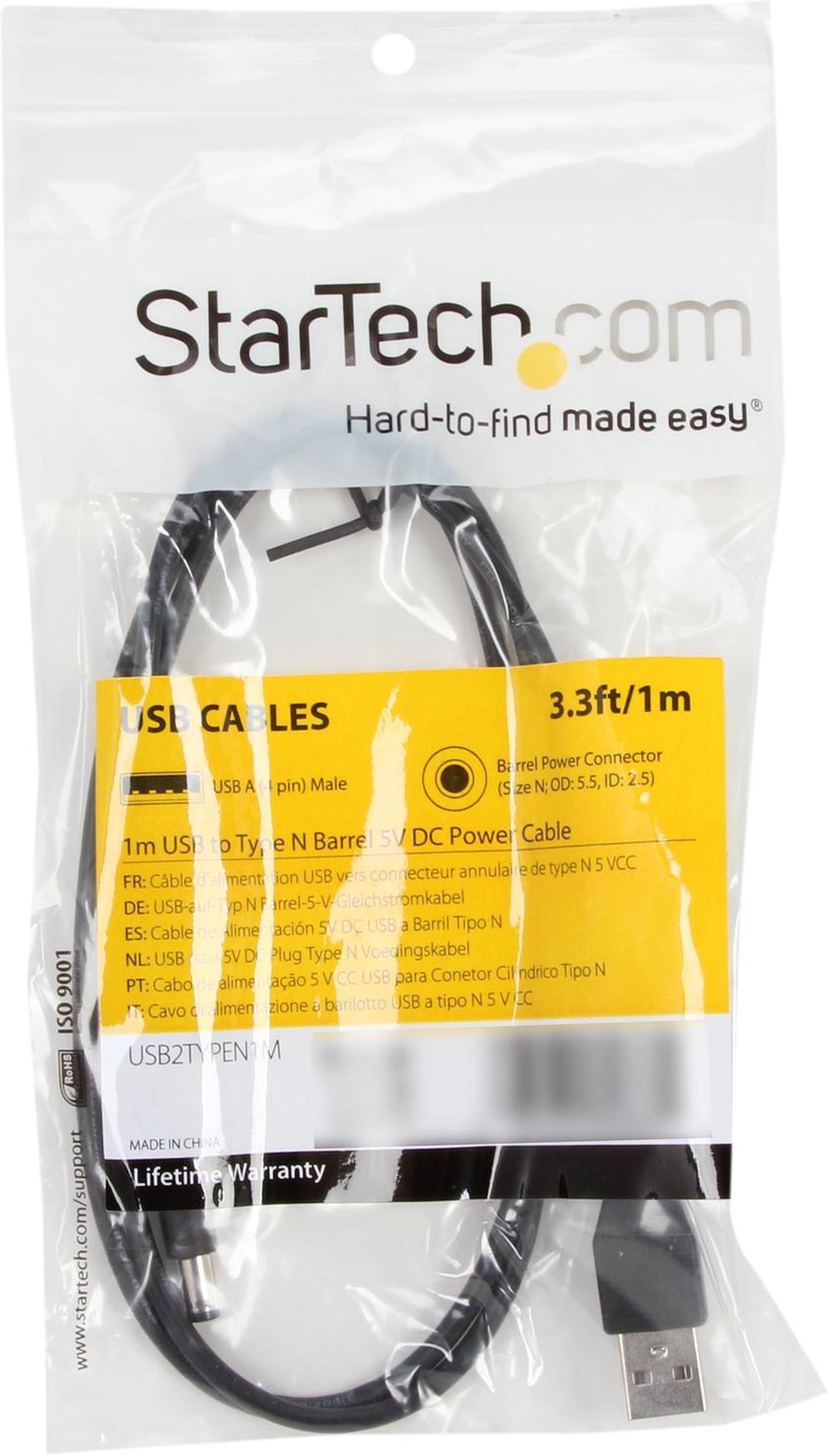 Alt view image 3 of 3 - StarTech.com USB2TYPEN1M Black USB to Type N Barrel 5V DC Power Cable - USB A to 5.5mm DC