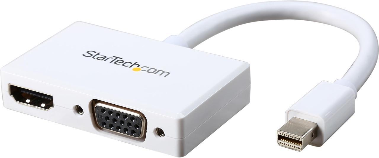 StarTech.com MDP2HDVGAW Travel A/V Adapter - 2-in-1 Mini DisplayPort to HDMI or VGA Converter - mDP to HDMI or VGA Adapter w/ Compact Portable Design