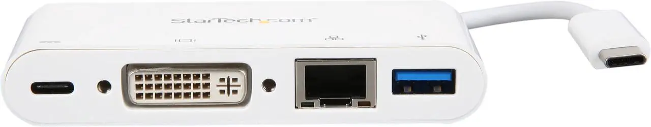 Alt view image 3 of 7 - StarTech.com DKT30CDVPD USB C Multiport Adapter - with Power Delivery (USB PD) - USB C to USB 3.0 / DVI / Gigabit Ethernet - USB-C Hub