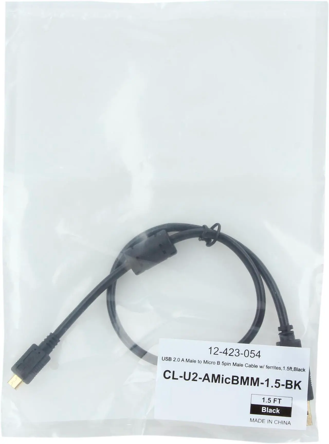 Alt view image 3 of 3 - Coboc CL-U2-AMicBMM-1.5-BK 1.5ft High Speed USB 2.0 A Male to Micro B 5pin Male Cable w/ ferrite Core,Gold Plated,Black