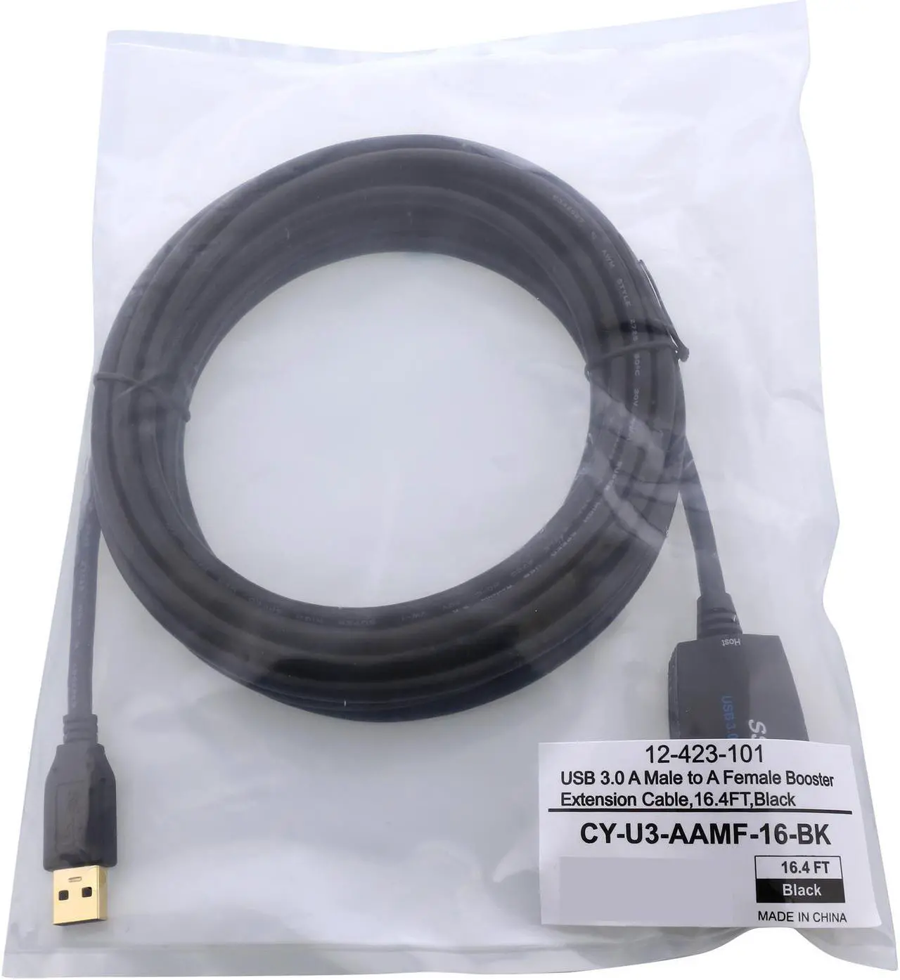 Alt view image 3 of 3 - Coboc CY-U3-AAMF-16-BK Black SuperSpeed 5Gbps USB 3.0 A Male to A Female Repeater/Booster Extension Cable,Gold Plated,Black