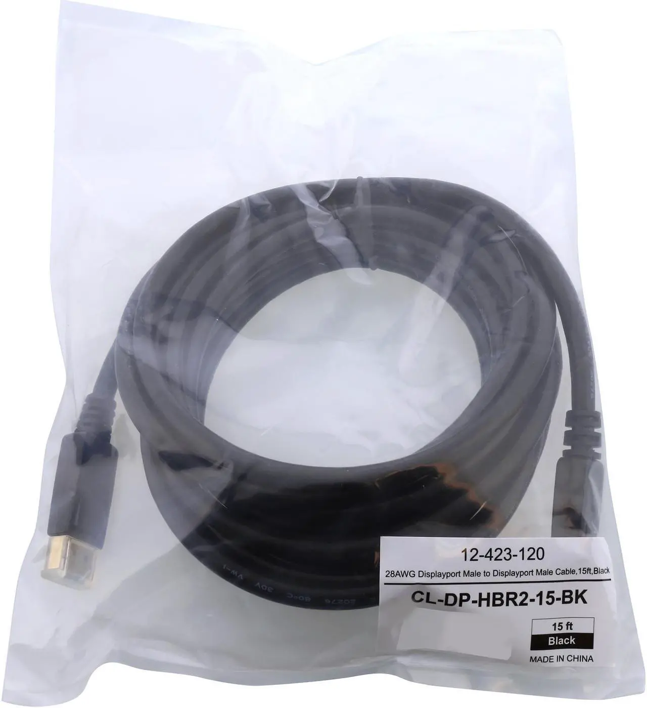 Alt view image 3 of 3 - Coboc CL-DP-HBR2-15-BK 15ft 28AWG Displayport1.2 High Bit-Rate 2 DisplayPort Male to Male Cable with latching,Gold Plated,Black - 4K x 2K Ready - Eyefinity Support