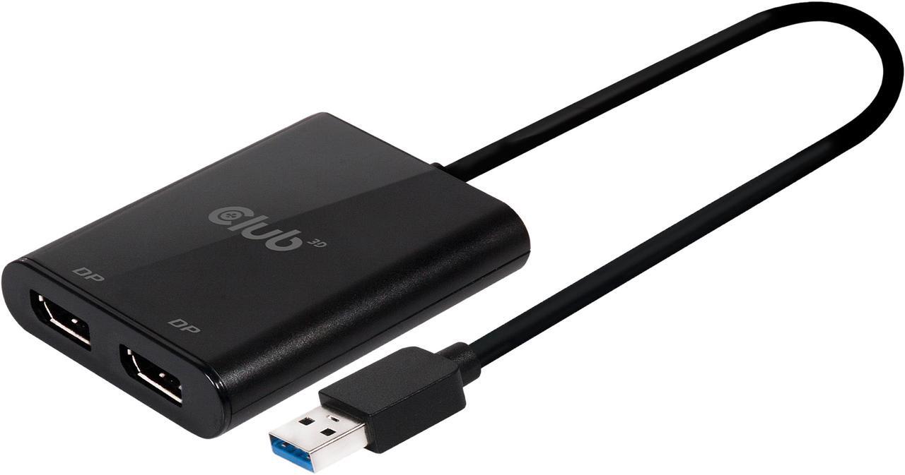 Main image of Club3D CSV-1477 USB A to Dual DisplayPort 1.2 Adapter - 4K 60Hz