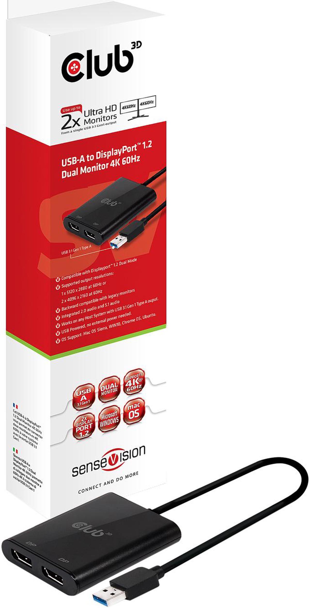 Alt view image 4 of 4 - Club3D CSV-1477 USB A to Dual DisplayPort 1.2 Adapter - 4K 60Hz