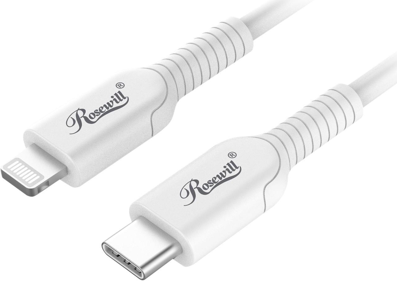 Rosewill iPhone Fast Charger Cable, USB-C to Lightning Cable, MFi Certified, for Apple iPhone, iPad Pro, AirPods, Supports Power Delivery and 480Mbps Data Transfer Speed, White, 3 Feet - RCCC-21004