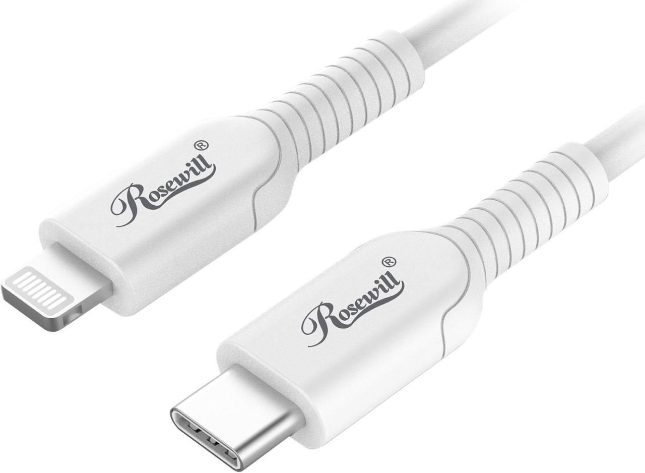 Rosewill iPhone Fast Charger Cable, USB-C to Lightning Cable, MFi Certified, for Apple iPhone, iPad Pro, AirPods, Supports Power Delivery and 480Mbps Data Transfer Speed, White, 6 Feet - RCCC-21005