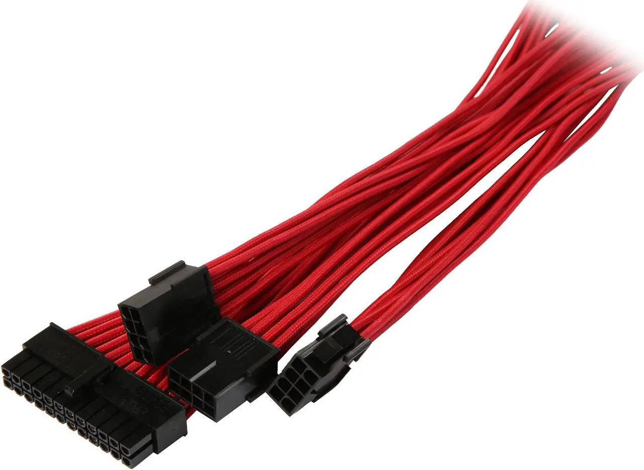 Main image of BitFenix Alchemy 2.0 Extension Cable KIT (High Current Alloy Terminals, Pure Copper Strand Cables) Red Sleeve/Black Connector, 2 x 6+2 pin video card extension 45cm , 1 x 4+4 pin motherboard extension