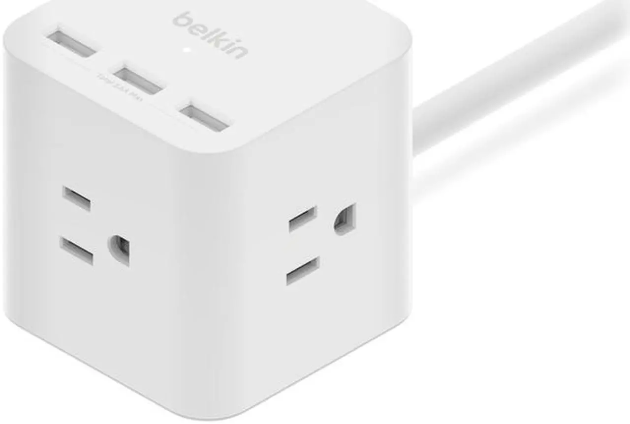 Main image of Belkin 3-Outlet Power Cube with 5-Foot Cord and USB-A Ports SRA006P3TT5