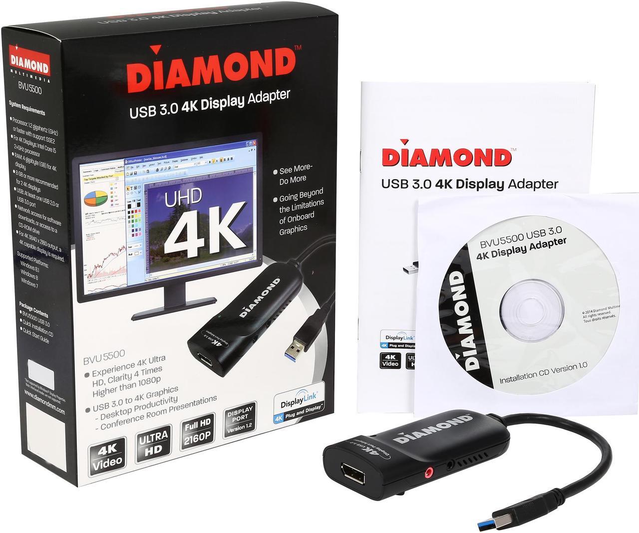 Alt view image 7 of 6 - Diamond Multimedia BVU5500 UGA USB 3.0/2.0 to Ultra HD 4K 3840 x 2160 (DisplayLink DL-5500 Chipset) Display Port