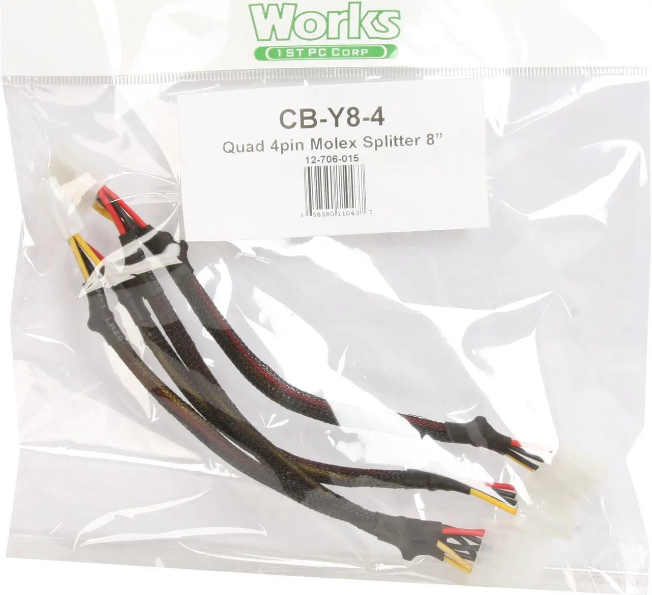 Alt view image 4 of 4 - 1ST PC CORP. CB-Y8-4 8 in. Quad 4pin molex splitters - 4pin male molex to 4x 4pin female molex - Sleeved