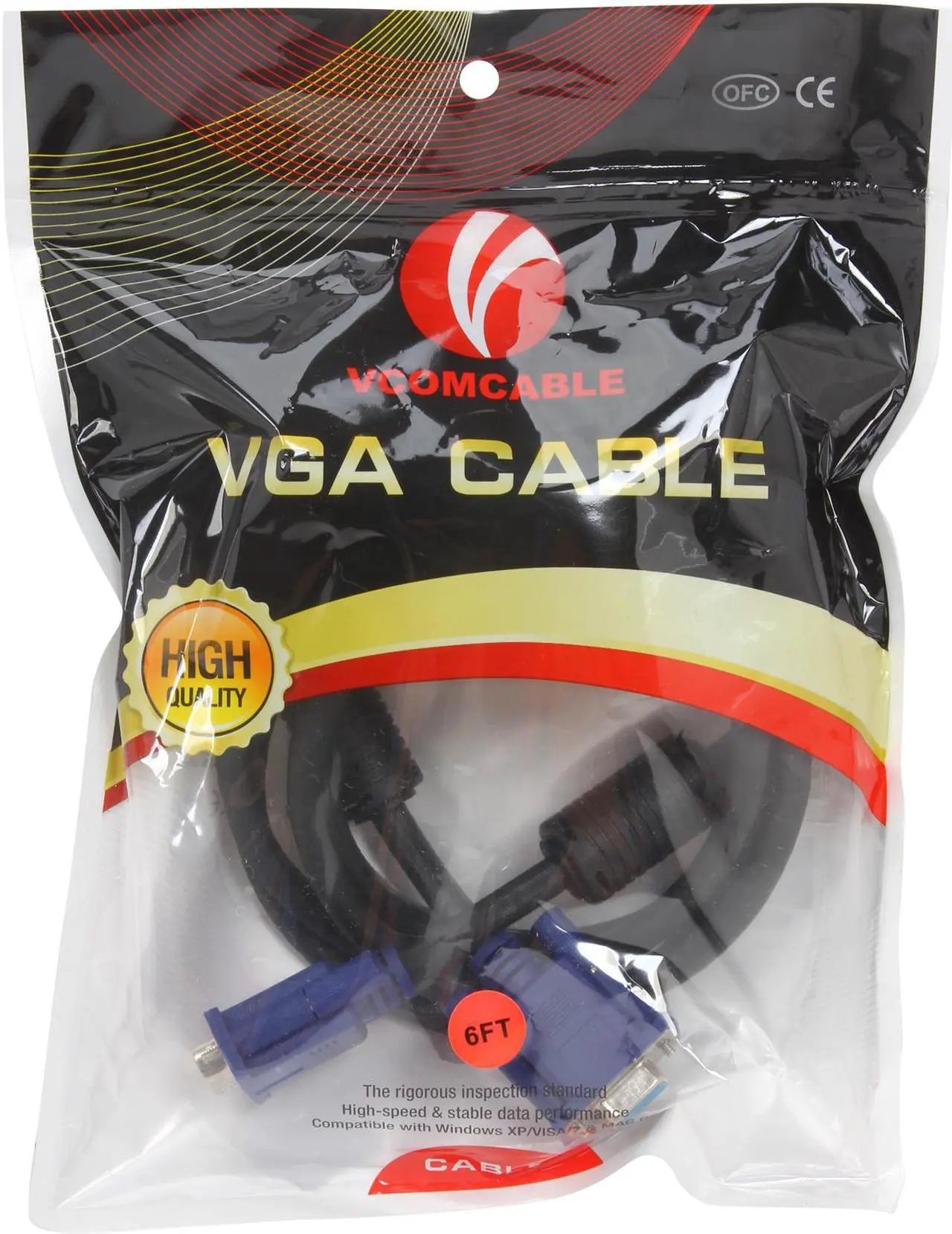 Alt view image 3 of 3 - VCOM VC-VGA6F 6 ft. VGA HD15 Male to Female Black Cable with Blue Connector