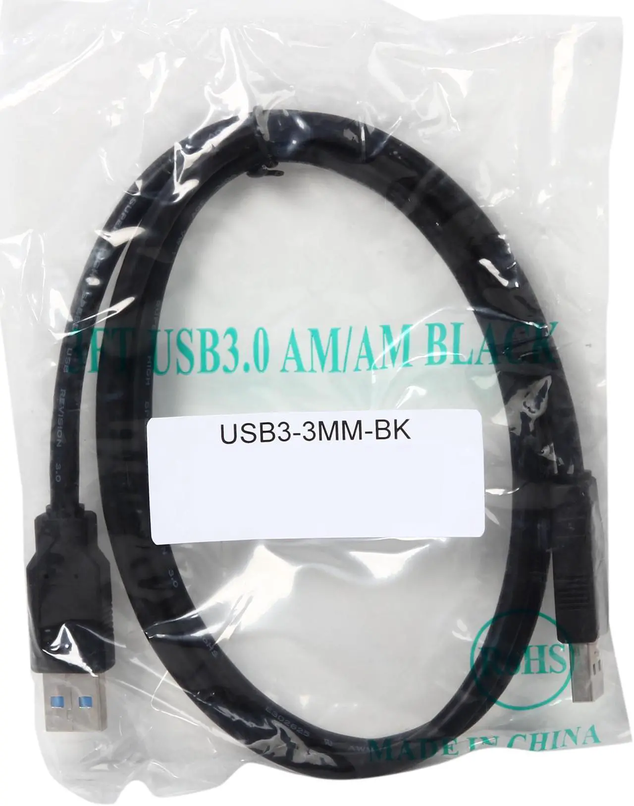 Alt view image 3 of 3 - Nippon Labs USB3-3MM-BK 3 ft. Black USB 3.0 A Male to A Male Cable