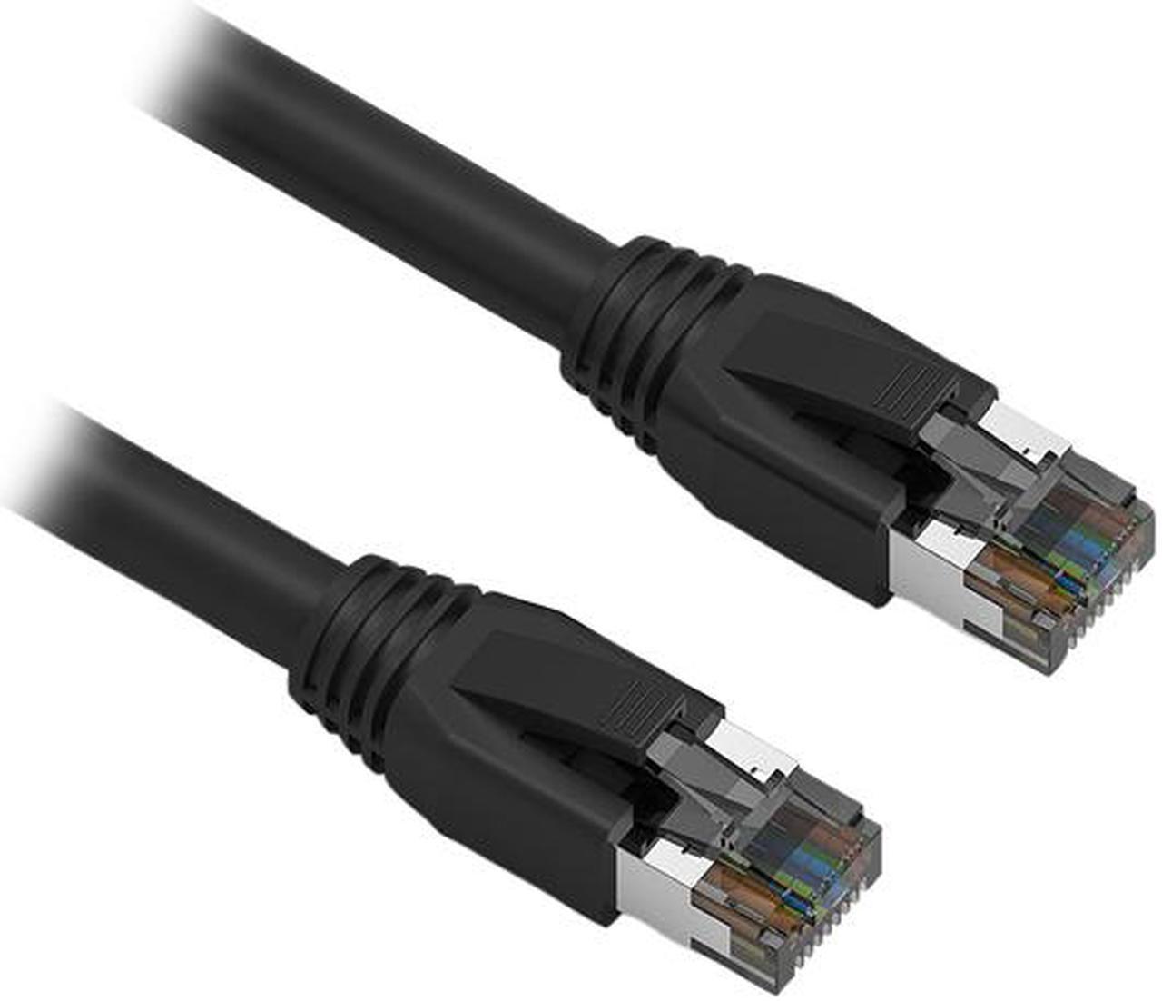 Nippon Labs Cat8 RJ45 2FT Ethernet Patch Internet Network LAN Cable, Indoor/Outdoor, 24AWG, Shielded Latest 40Gbps 2000Mhz, Weatherproof S/FTP for Router, PS4, PS5, Xbox, PoE, Switch, Modem (Black)