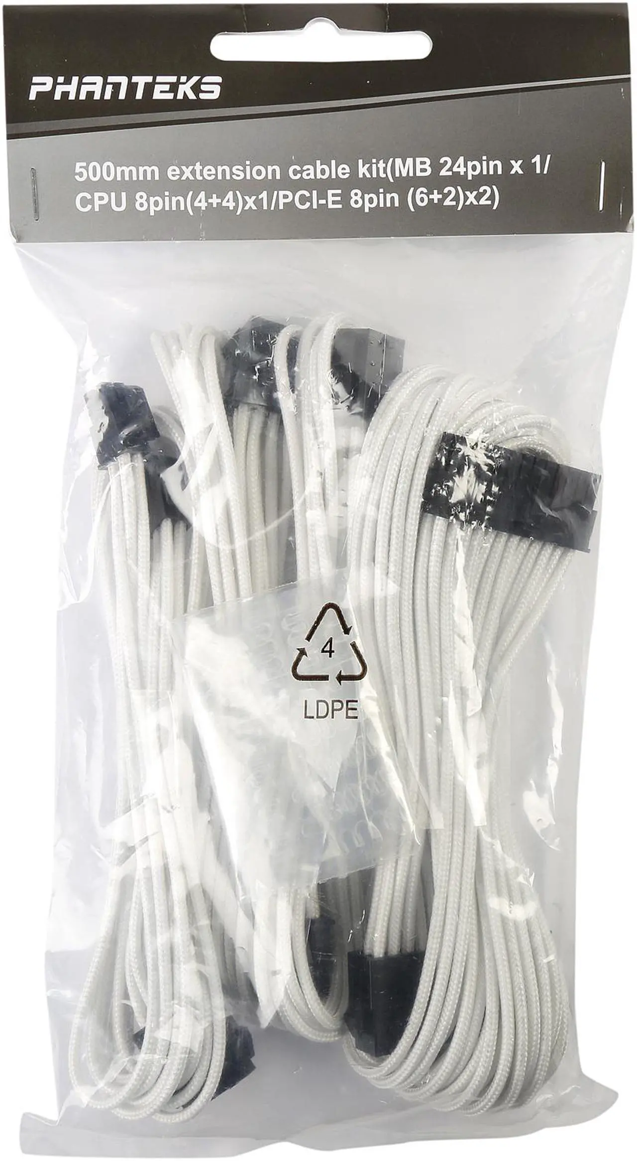 Alt view image 3 of 3 - Phanteks PH-CB-CMBO_WT Universal Extension Cables Kit (PH-CB-CMBO) - 1x 24pin ATX, 1x 8pin (4+4) EPS, 2x 8pin (6+2) PCI-e Extension, 500mm Length, Individually Sleeved, White Color