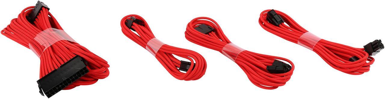 Alt view image 2 of 3 - Phanteks PH-CB-CMBO_RD Universal Extension Cables Kit (PH-CB-CMBO) - 1x 24pin ATX, 1x 8pin (4+4) EPS, 2x 8pin (6+2) PCI-e Extension, 500mm Length, Individually Sleeved, Red Color