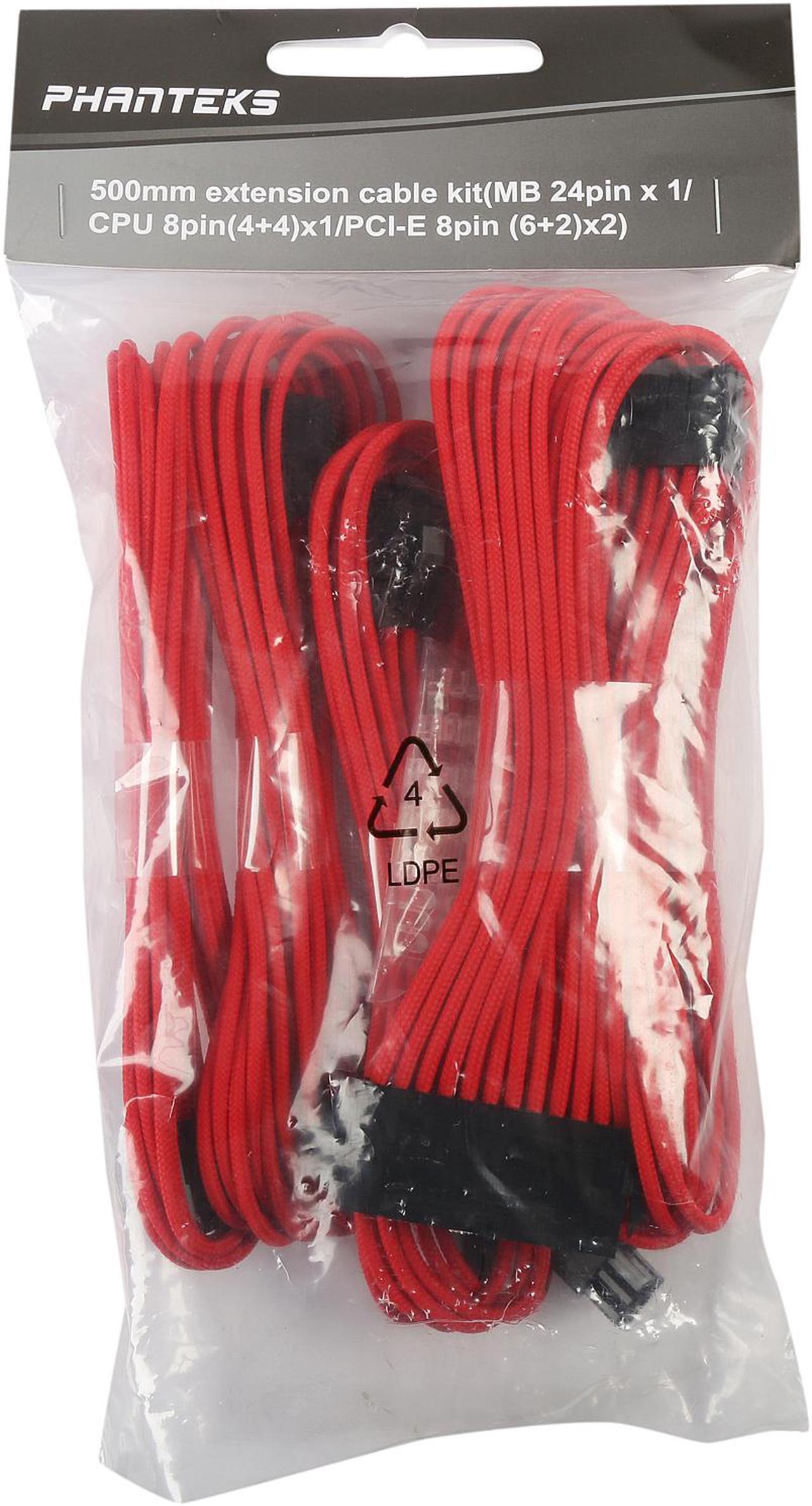 Alt view image 3 of 3 - Phanteks PH-CB-CMBO_RD Universal Extension Cables Kit (PH-CB-CMBO) - 1x 24pin ATX, 1x 8pin (4+4) EPS, 2x 8pin (6+2) PCI-e Extension, 500mm Length, Individually Sleeved, Red Color
