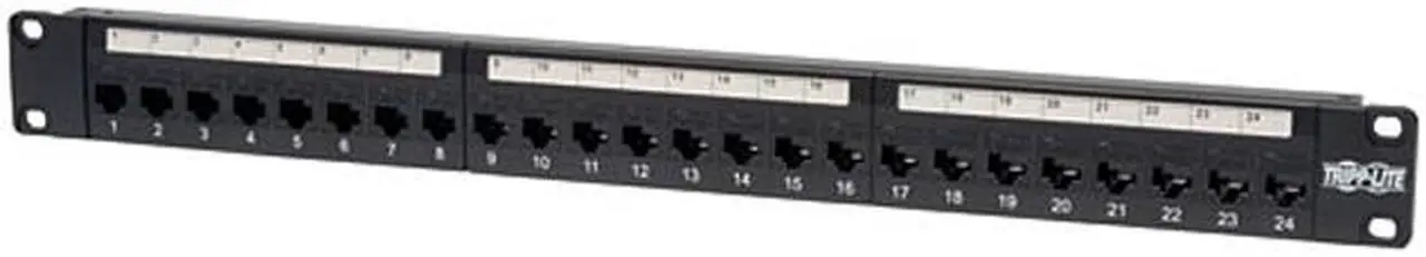 Main image of TRIPP LITE 24-Port 1U Rackmount Cat5e Feedthrough Patch Panel, RJ45 Ethernet