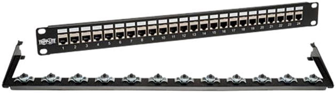 TRIPP LITE 24-Port 1U Rackmount STP Shielded Cat6 / Cat5 Feedthrough Patch Panel, RJ45 Ethernet