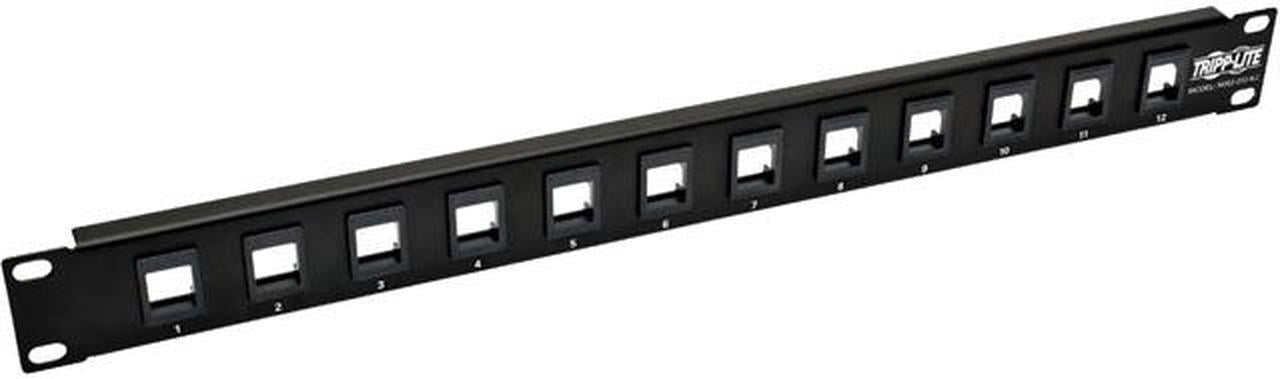 Tripp Lite 12-Port 1U Rack-Mount Unshielded Blank Keystone/Multimedia Patch Panel, RJ45 Ethernet, USB, HDMI, Cat5e/6 (N062-012-KJ)