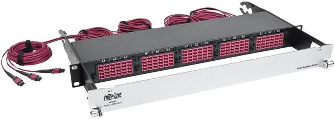 Main image of Tripp Lite 50/125 Breakout Fiber Patch Panel, 40 GB to 10 GB, 15 MTP QSFP to 60 LC Duplex OM4 Multimode Ports, 1U (N48K-15M8L60-B)