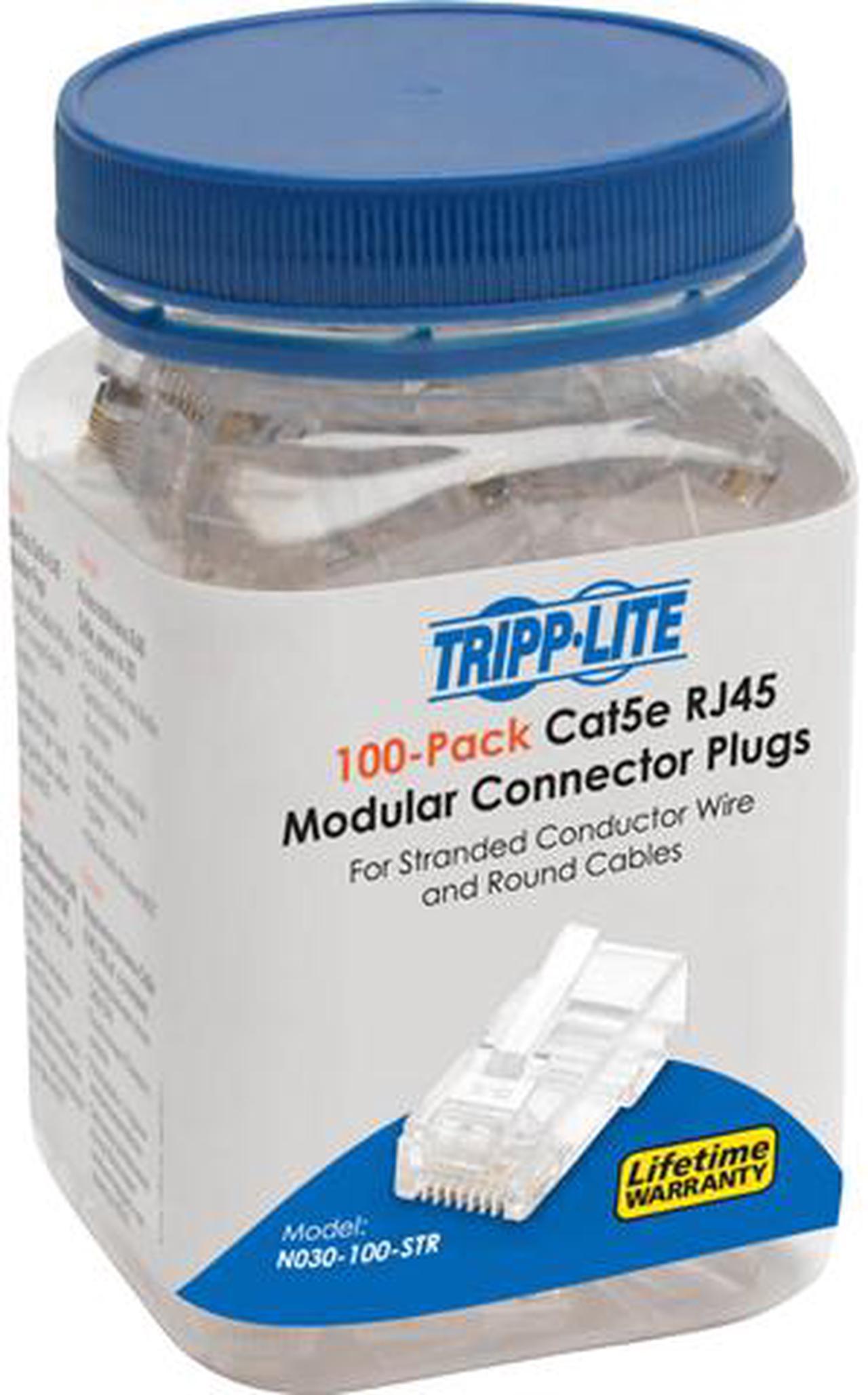 Tripp Lite RJ45 Modular Connector for Round Stranded UTP Conductor 4-Pair Cat5e, 100 Pack (N030-100-STR)