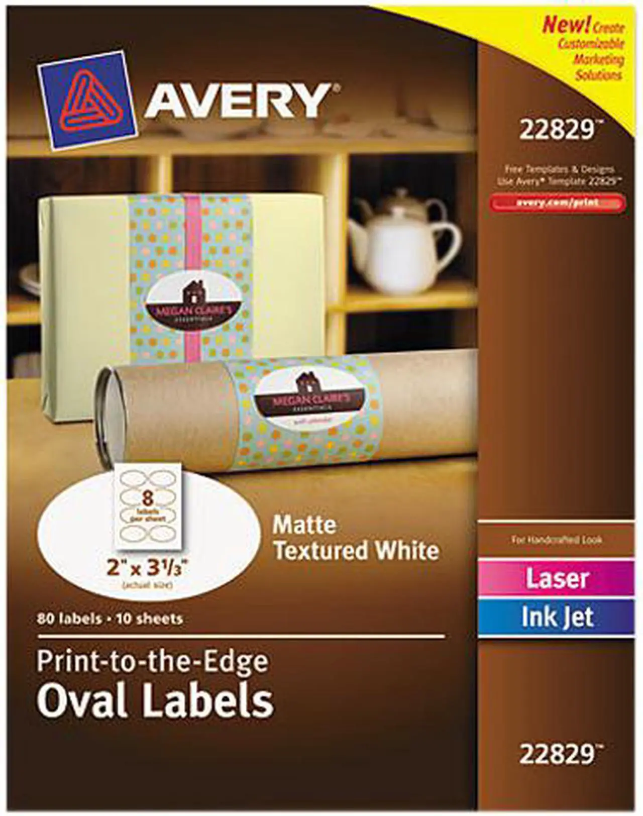 Main image of Avery Oval Print-to-the-Edge Easy Peel Labels Laser Matte White 2 x 3 1/3 80