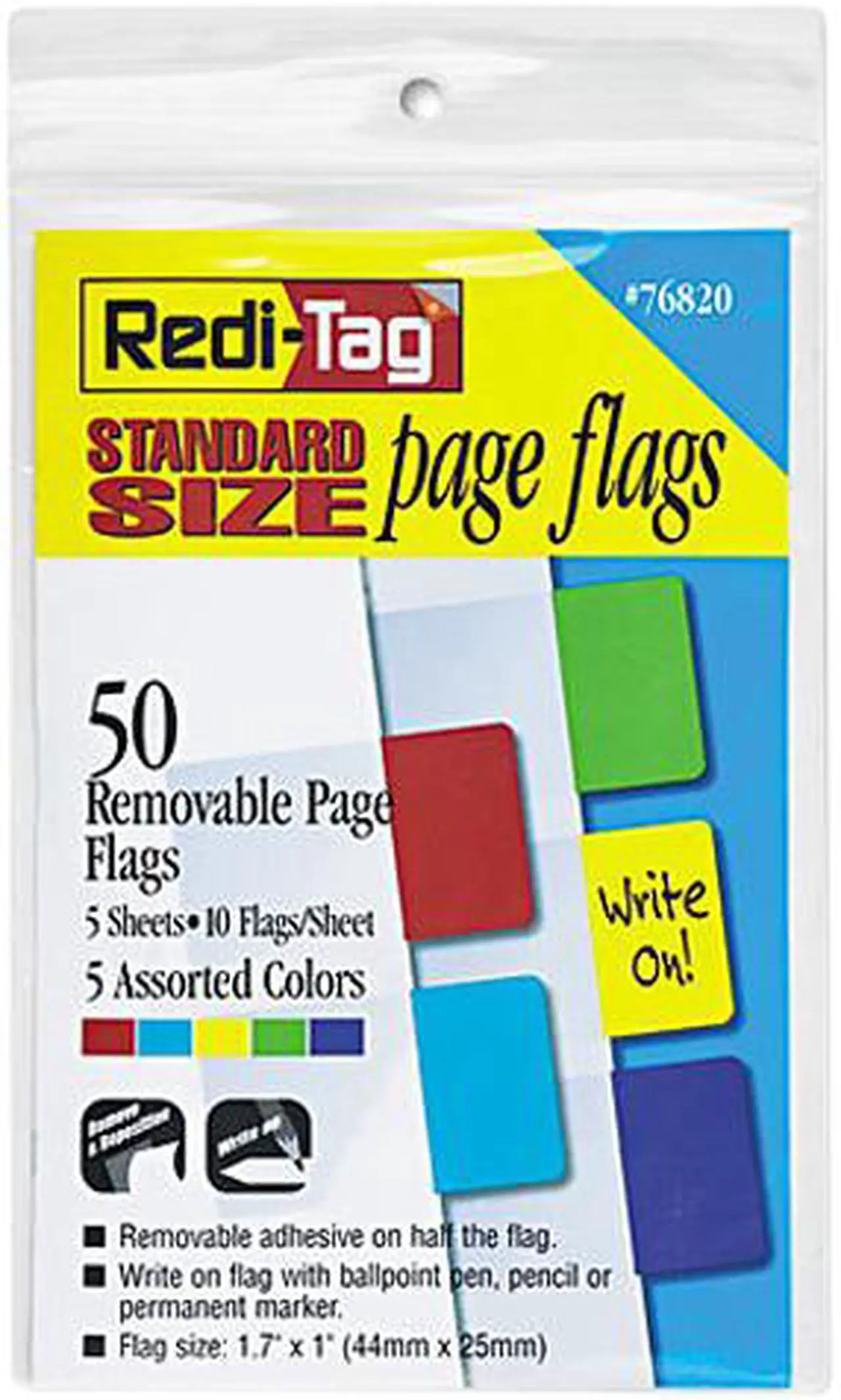 Main image of Removable Page Flags, Red/Blue/Green/Yellow/Purple, 10/Color, 50/Pack