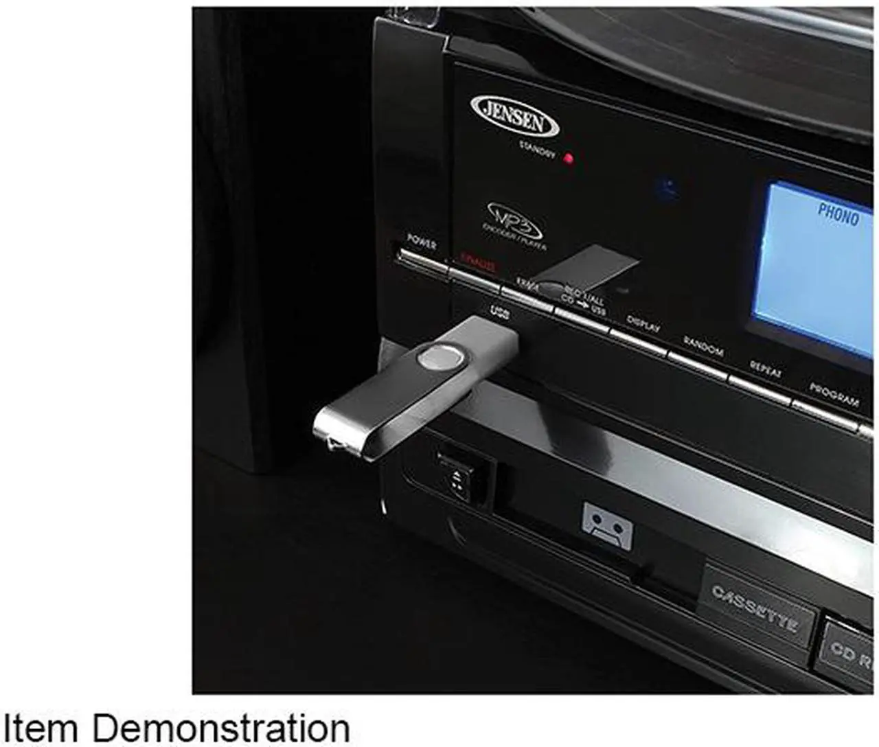 Alt view image 4 of 5 - JENSEN JTA-990 3-Speed Stereo Turntable CD Recording System with Cassette Player, AM/FM Stereo Radio & MP3 Encoding