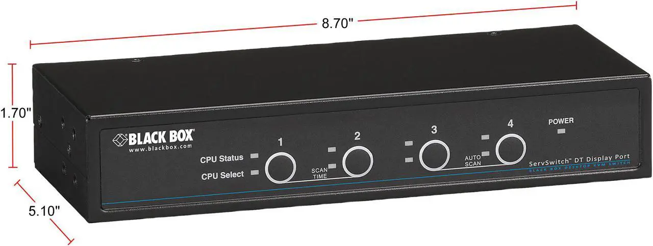 Alt view image 2 of 3 - Black Box KV9704A DT Series DT KVM Switch DisplayPort with USB and Audio - 4-Port