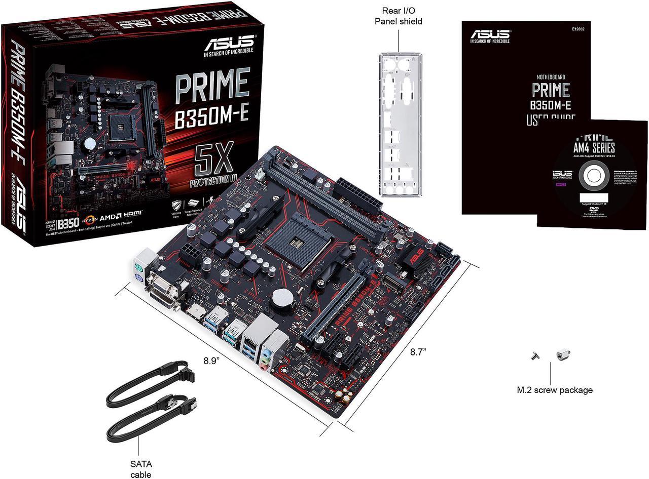Alt view image 7 of 7 - ASUS Prime B350M-E AM4 AMD B350 SATA 6Gb/s USB 3.1 HDMI Micro ATX AMD Motherboard
