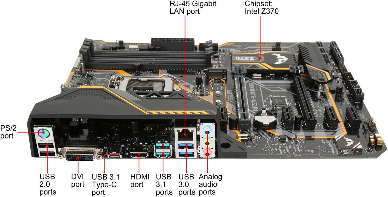 Alt view image 4 of 6 - ASUS TUF Z370-Plus Gaming LGA 1151 (300 Series) Intel Z370 ATX Intel Motherboard