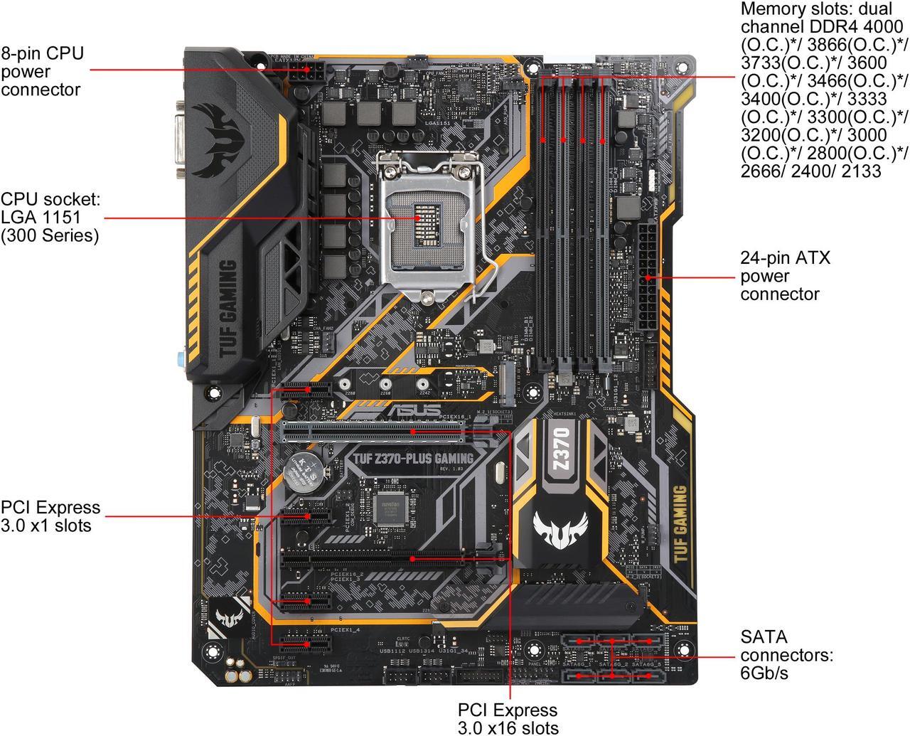 Alt view image 5 of 6 - ASUS TUF Z370-Plus Gaming LGA 1151 (300 Series) Intel Z370 ATX Intel Motherboard
